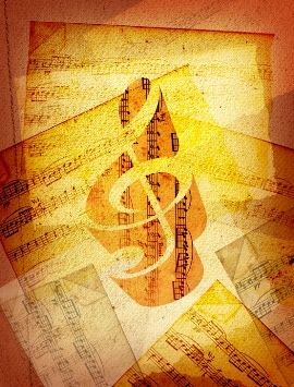 This collage graphic of vintage sheet music was created by designer Billy Alexander of Charlotte, North Carolina.